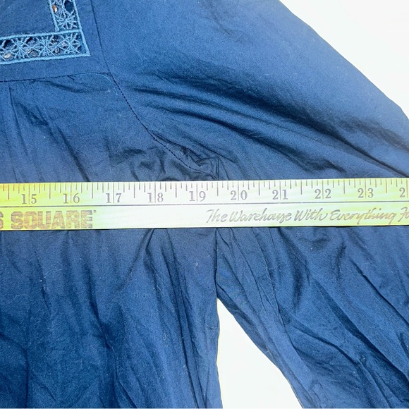 Free People Top Large Teal Blue Another Eternity Crochet Mock Neck Bell Sleeve - Picture 10 of 13